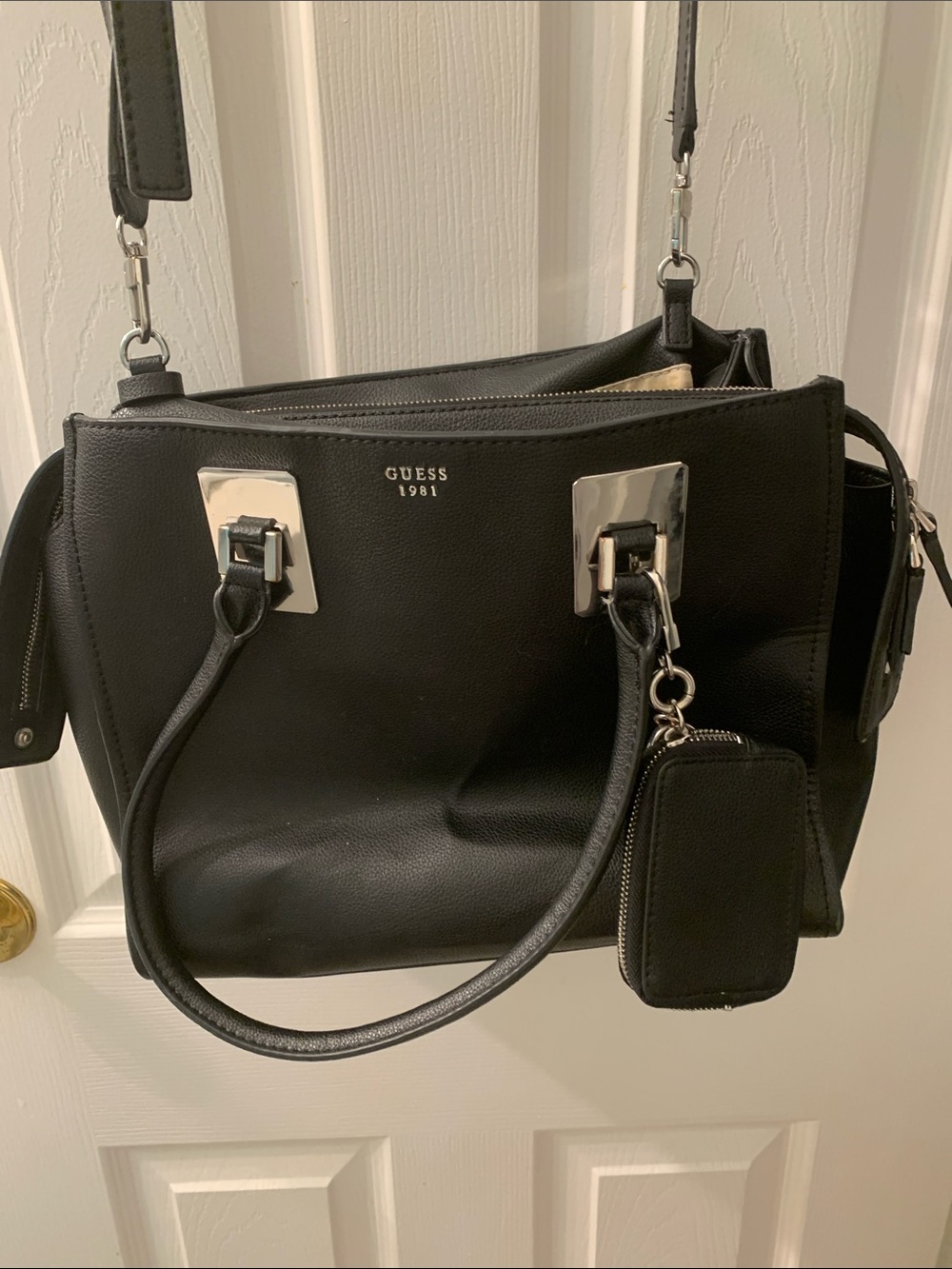 GUESS Black Pebbled Tote with Detachable Zip Pouch